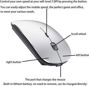 img 3 attached to Перезаряжаемая беспроводная мышь Bluetooth для ноутбука Mac Bluetooth мышь для MacBook Pro MacBook Air Chromebook MacBook IPad Pro Air Mini Win8/10 HP DELL PC (Bluetooth серебристо-черная)