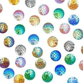 img 1 attached to 🧜 Set of 200pcs 12mm Mermaid Scales Cabochons: 10 Vibrant Colors, Round Resin Fish Skin Flat Back for Bezel Tray Pendant Charms