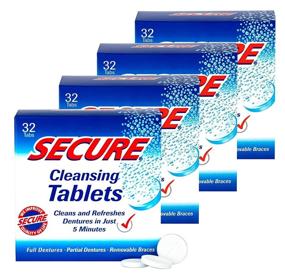 img 4 attached to 🧼 Таблетки для безцинковой очистки Secure: устраняют запахи, пятна, бактерии и микробы - очиститель для съемных протезов, частичных протезов и съемных брекетов - 32 таблетки (упаковка из 4)