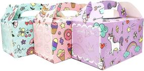 img 2 attached to 🎁 MintieJamie Cute Handle Treat Box Party Favor Box, Pastel Colors with Exclusive Motfis Design, Premium Quality Gable Cardboard Boxes 6.25X3.5X3.5 Inch, Cookies Candies Box for Party, Holiday, Birthday - Pack of 24