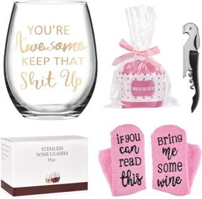 img 4 attached to You're Awesome Keep That Up Stemless Wine Glass Gift Set: Wine Socks, Bottle Opener & Funny Gold Words – Perfect for Friend, Girlfriend, Women, Coworker Birthday Party, Christmas! 15 Oz