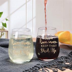 img 2 attached to You're Awesome Keep That Up Stemless Wine Glass Gift Set: Wine Socks, Bottle Opener & Funny Gold Words – Perfect for Friend, Girlfriend, Women, Coworker Birthday Party, Christmas! 15 Oz