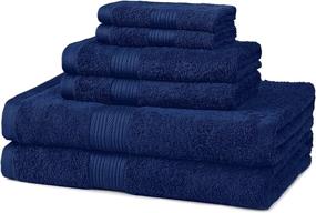 img 4 attached to 🛀 Fade Resistant Navy Blue 6-Piece Bath, Hand, and Washcloth Towel Set by Amazon Basics