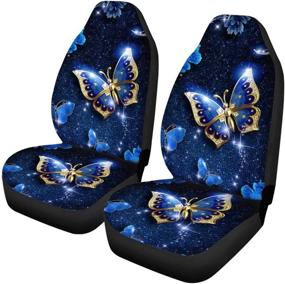 img 3 attached to 🦋 Universal Fit Saddle Blanket Car Seat Covers Protector Set of 2 - Advocator Blue Butterfly Front Seats Only