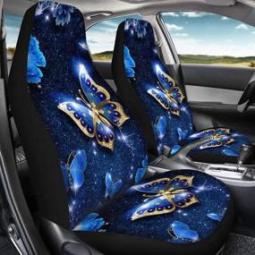 img 2 attached to 🦋 Universal Fit Saddle Blanket Car Seat Covers Protector Set of 2 - Advocator Blue Butterfly Front Seats Only