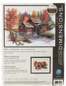 img 2 attached to 🍁 Seasonal Counted Cross Stitch Kit - 'Glory of Autumn' - 14 Count Ivory Aida - Size: 14" x 11