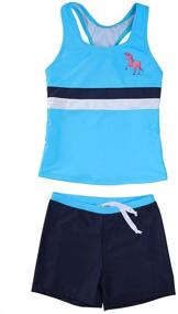 img 4 attached to 👙 LEINASEN Girls 2-Piece Rash Guard Swimsuit: UPF 50+ Sun Protection Short Sleeves Top with Boyshorts, Size 4-16