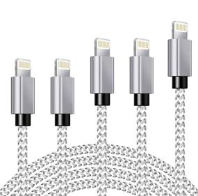 img 4 attached to 5Pack MFi Certified iPhone Charger: Lightning Cable Set - Fast Charging & 🔌 Data Sync - Various Lengths - Nylon Braided - Compatible with iPhone 12/11/Pro/Xs Max/X/8/7/Plus/6S/6/SE/5S