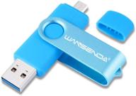 🔵 флеш-накопитель otg на 64 гб - wansenda 2 в 1 с микро-портом и usb 3.0 - фото накопитель для android/пк/mac - синий логотип