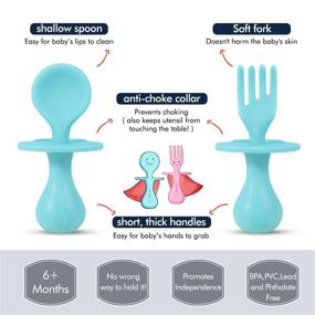 img 1 attached to 🍼 Baby Silicone Self-Feeding Utensil Set - Infant Spoon Fork for 6+ Months, BPA-Free, First Training Weaning, Toddler Friendly (Blue)
