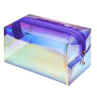 f-color holographic makeup bag: stylish clear travel cosmetic bag for women - waterproof large clear makeup pouch with zipper, purple logo