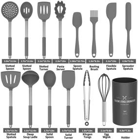 img 3 attached to 🍳 Non-Stick Silicone Cooking Utensils Set, Umite Chef 15-Piece Kitchen Utensils Set with Heat Resistant BPA-Free Silicone, Stainless Steel Handle Cooking Tools Whisk Kitchen Tools Set - Grey