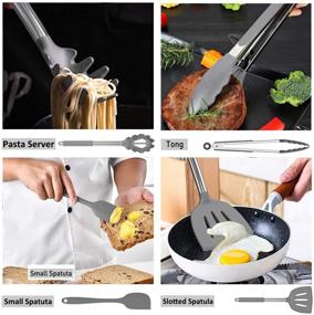 img 2 attached to 🍳 Non-Stick Silicone Cooking Utensils Set, Umite Chef 15-Piece Kitchen Utensils Set with Heat Resistant BPA-Free Silicone, Stainless Steel Handle Cooking Tools Whisk Kitchen Tools Set - Grey