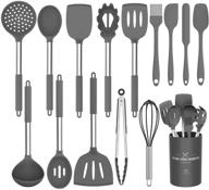 🍳 non-stick silicone cooking utensils set, umite chef 15-piece kitchen utensils set with heat resistant bpa-free silicone, stainless steel handle cooking tools whisk kitchen tools set - grey logo