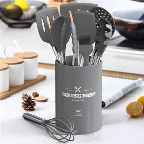 img 1 attached to 🍳 Non-Stick Silicone Cooking Utensils Set, Umite Chef 15-Piece Kitchen Utensils Set with Heat Resistant BPA-Free Silicone, Stainless Steel Handle Cooking Tools Whisk Kitchen Tools Set - Grey