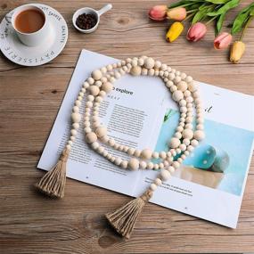 img 2 attached to 🌾 14.8 Feet Farmhouse Wooden Bead Garland with Tassels: 2-Piece Set | Natural Wood Color | Prayer Boho Beads Garland for Holiday Tiered Tray Decor, Wall Hanging, and More