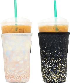 img 1 attached to Baxendale 32oz Neoprene Iced Coffee Sleeve - 2 Pack - Large Cup Holder (Gold & Black Glitter)