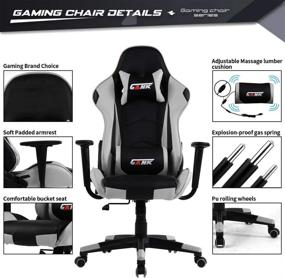 img 3 attached to Gank Ergonomic Gaming Chair - High Back Racing Office Computer Chair with Adjustable Massage Lumbar Support and Headrest, Swivel PU Leather (Grey)