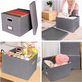 img 1 attached to 📦 Comix Large File Storage Box with Lid - Upgraded Foldable Storage Cubes, Decorative Linen Fabric Collapsible Storage Bins Organizer for Home Bedroom, Closet Office, Nursery Crafts - Grey