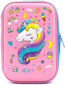 img 4 attached to 🦄 SOOCUTE Crown Unicorn Gifts for Girls - Large Hardtop Pencil Case with Compartment - School Supply Organizer Stationery Box Zipper Pouch (Light Pink)