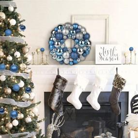 img 1 attached to 🎄 Sparkling Blue & Silver Christmas Ball Wreath: Festive 13" Xmas Garland Decoration for Doors, Walls & Mantels – Shatterproof Ornaments Perfect for Holiday Parties