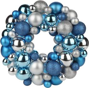 img 4 attached to 🎄 Sparkling Blue & Silver Christmas Ball Wreath: Festive 13" Xmas Garland Decoration for Doors, Walls & Mantels – Shatterproof Ornaments Perfect for Holiday Parties