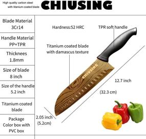 img 3 attached to 🔪 Premium Stainless Steel Santoku Knife: CHIUSING Titanium Coated - 8 inch Non-Stick Damascus Pattern Blade with Anti-Slip Handle