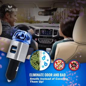 img 2 attached to Premium Stainless Steel Car Air Purifier with 3in1 Filter: Eliminate Allergens, Odor, Smoke, Pets, Pollen, Mold, Bacteria - Dual USB Quick Charge 3.0, Anti-Microbial Deodorizer (Silver)