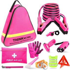 img 4 attached to 🚗 Pink Car Emergency Kit: Ideal Roadside Assistance for Teen Girls and Ladies – Includes Jumper, First Aid, Safety Hammer, Tow Rope, and More!