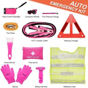 img 3 attached to 🚗 Розовый автомобильный эмерженси-набор: идеальная помощь на дороге для подростковых девушек и женщин - включает аккумулятор для запуска двигателя, аптечку, аварийный молоток, буксирный трос и многое другое!