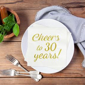 img 2 attached to 🥳 GooBeans Gold Foil Cheers to 30 Years Cocktail Paper Napkins - Ideal for 30th Birthday Anniversary Decorations, Parties, and Celebration Events - 100 Pack (5 x 5 In)