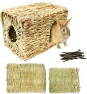 🐇 seagrass play hay bed hut for rabbits, natural hand-woven hideaway toy for sleep and play with grass mats and apple sticks - ideal for hamster, guinea pig, chinchilla logo