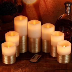 img 1 attached to 🕯️ Qinxiang Flameless Candles Flickering LED Candles Set of 7 Ivory Real Wax Gold Trim Pillar Battery Operated Candles with 10-Key Remote and Cycling 24 Hours Timer (D:3" X H:4" 4" 5" 5" 6" 7" 8")