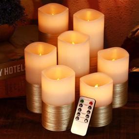 img 3 attached to 🕯️ Qinxiang Flameless Candles Flickering LED Candles Set of 7 Ivory Real Wax Gold Trim Pillar Battery Operated Candles with 10-Key Remote and Cycling 24 Hours Timer (D:3" X H:4" 4" 5" 5" 6" 7" 8")