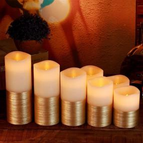 img 2 attached to 🕯️ Qinxiang Flameless Candles Flickering LED Candles Set of 7 Ivory Real Wax Gold Trim Pillar Battery Operated Candles with 10-Key Remote and Cycling 24 Hours Timer (D:3" X H:4" 4" 5" 5" 6" 7" 8")