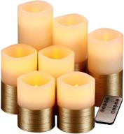 🕯️ qinxiang flameless candles flickering led candles set of 7 ivory real wax gold trim pillar battery operated candles with 10-key remote and cycling 24 hours timer (d:3" x h:4" 4" 5" 5" 6" 7" 8") logo