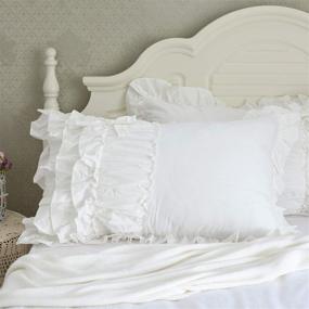 img 3 attached to 🛏️ Softta 2Pcs 20x36 Pillowcase: Ruched Ruffles & Chic Bowknot Design | White 100% Washed Cotton | King/Cal King Size | Decorative Pillow Shams (NO Comforter NO Filling)