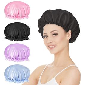 img 4 attached to Keeygo Satin Bonnet Silk Sleep Cap Hair Wrap: 4 Pcs Elastic Lace Band Hair Bonnet for Sleeping, Curl Hair Protection, Maintain Moisture. Perfect Night Cap for Facial Mask and Beauty Care!