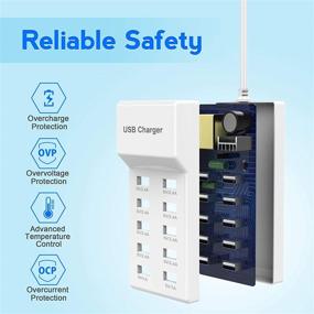 img 2 attached to 🔌 10-Port USB Charger with Rapid Charging, Auto-Detect Technology, and Safety Guarantee - Family-Sized Smart USB Charging Station for Multiple Devices like Smartphones, Tablets, Laptops, and Computers