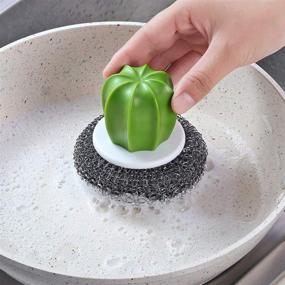 img 1 attached to Stainless Steel Scrubber for Cast Iron - Heavy-Duty Steel Scourer Pad and Brush Combo for Skillet Cleaning
