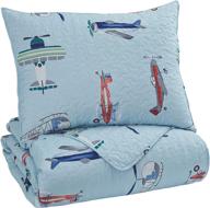 ✈️ signature design by ashley - mcallen 2 piece twin quilt set - airplane/helicopter pattern - blue/multicolor: stylish and vibrant bedding for your young aviator logo