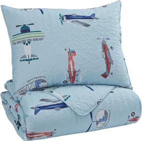 img 4 attached to ✈️ Signature Design by Ashley - Mcallen 2 Piece Twin Quilt Set - Airplane/Helicopter Pattern - Blue/Multicolor: Stylish and Vibrant Bedding for Your Young Aviator