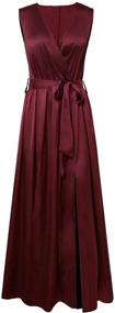 img 2 attached to 👗 HOMOPHONY Women's Sexy Deep V Neck Sleeveless High Slit Satin Long Homecoming Beach Party Maxi Dress: Floor Length Elegance and Allure