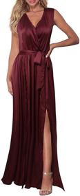 img 4 attached to 👗 HOMOPHONY Women's Sexy Deep V Neck Sleeveless High Slit Satin Long Homecoming Beach Party Maxi Dress: Floor Length Elegance and Allure