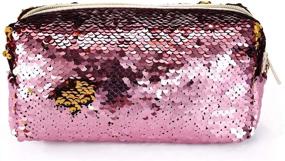 img 4 attached to Sparkling Reversible Double Color Flip Sequin Pouch w/Zipper for Kids, Teens, Men, Women - Toiletry Bag for School & Office Supplies, Makeup Essentials - Fits Easily in Backpacks - Premium Sequin Case (Pink)