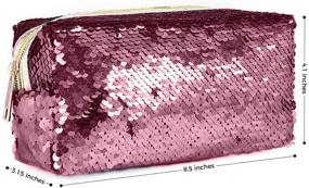 img 2 attached to Sparkling Reversible Double Color Flip Sequin Pouch w/Zipper for Kids, Teens, Men, Women - Toiletry Bag for School & Office Supplies, Makeup Essentials - Fits Easily in Backpacks - Premium Sequin Case (Pink)