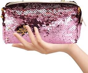 img 3 attached to Sparkling Reversible Double Color Flip Sequin Pouch w/Zipper for Kids, Teens, Men, Women - Toiletry Bag for School & Office Supplies, Makeup Essentials - Fits Easily in Backpacks - Premium Sequin Case (Pink)