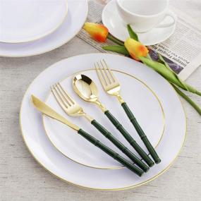 img 2 attached to 🍽️ Supernal 180 Piece Christmas Gold Plastic Cutlery Set with Green Glitter Bamboo Shape Handle - Durable and Disposable Gold Silverware