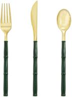 🍽️ supernal 180 piece christmas gold plastic cutlery set with green glitter bamboo shape handle - durable and disposable gold silverware logo