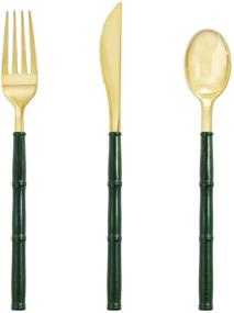 img 4 attached to 🍽️ Supernal 180 Piece Christmas Gold Plastic Cutlery Set with Green Glitter Bamboo Shape Handle - Durable and Disposable Gold Silverware